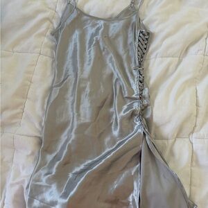 La Vie En Rose Light Gray Satin Dress
